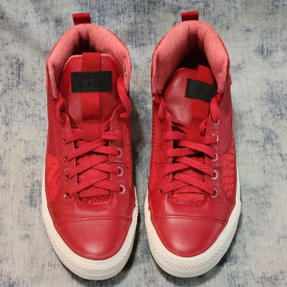 Converse All Stars Mens 9 NEW Red Leather + Snake Skin Look High Top 148837C - Picture 7 of 16